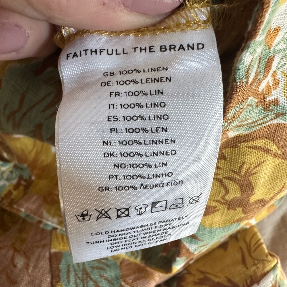 Revolve Faithfull the Brand Yellow Linen Floral Wide Leg Jumpsuit size 6 - Picture 5 of 6